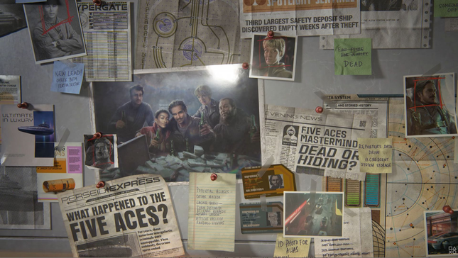 Walls covered with newspaper clippings and photographs of the Five Aces.